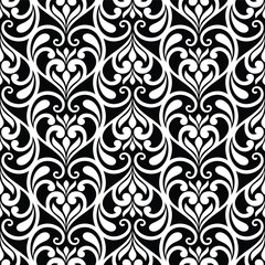 Damask floral design element. Black and white. Graphic ornament royal wallpaper vector background.