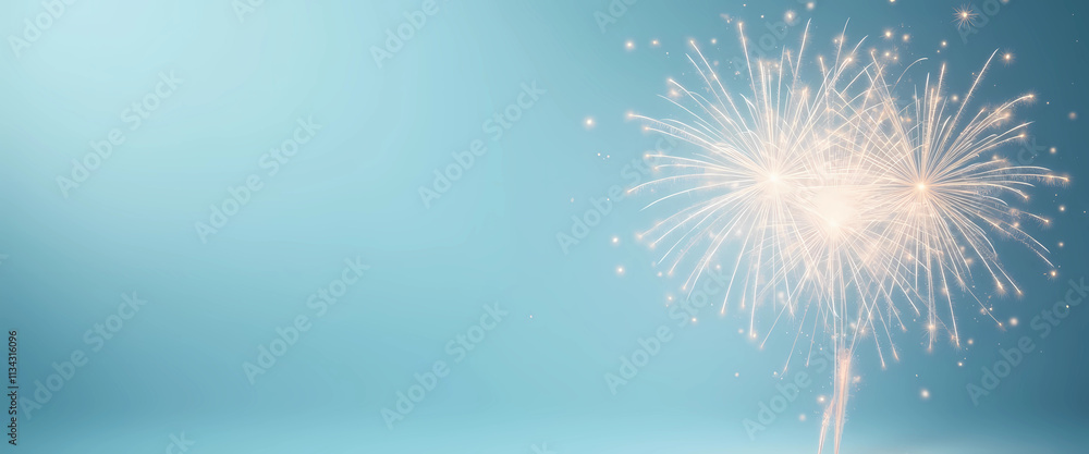 Poster a dazzling array of fireworks explodes in the night sky, set against a rich blue backdrop, generativ