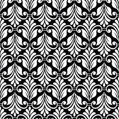 Floral geometric seamless pattern. Black and white ornament. Fabric for ornament, wallpaper, packaging, vector background