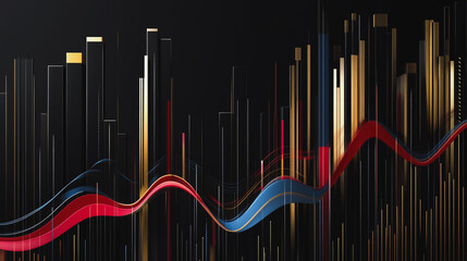 Obraz premium Abstract black background with Colorful charts and graphs with statistics to innovative analyze business potential and forecast future development of companies growth.