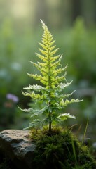Exquisite Macro Shot of Delicate Fern Frond Covered in Morning Frost