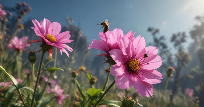 An Exora flower with a few bees landing on it in the background, bees, bloom, garden