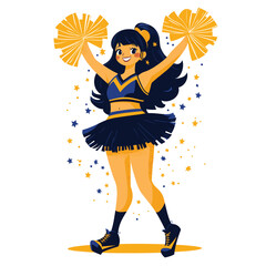 Cheerleader with pom-poms in a vibrant, cartoon style.