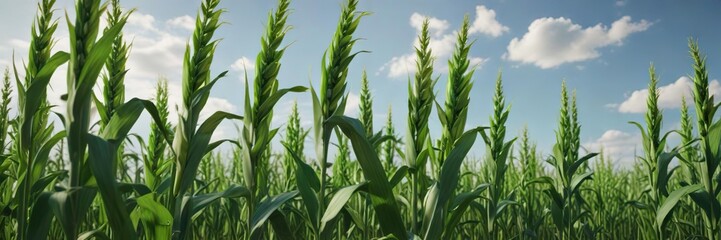 Obraz premium vast expanse of green corn with tall stalks swaying gently in breeze, nature scenery, gentle breeze, tall stalks