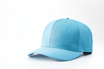 Fototapeta premium Clean solid-color blue hat mock up against a white backdrop for design presentation