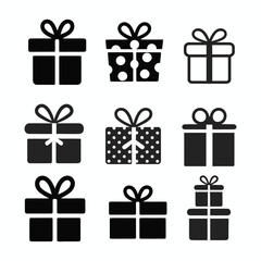 Gift box icons in Trendy Flat style. Gift boxes with ribbon icons Set. Gift box flat line silhouette set.