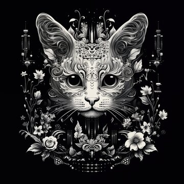 Churrigueresque ASCII Cat Art Illustration, Print for T-Shirt