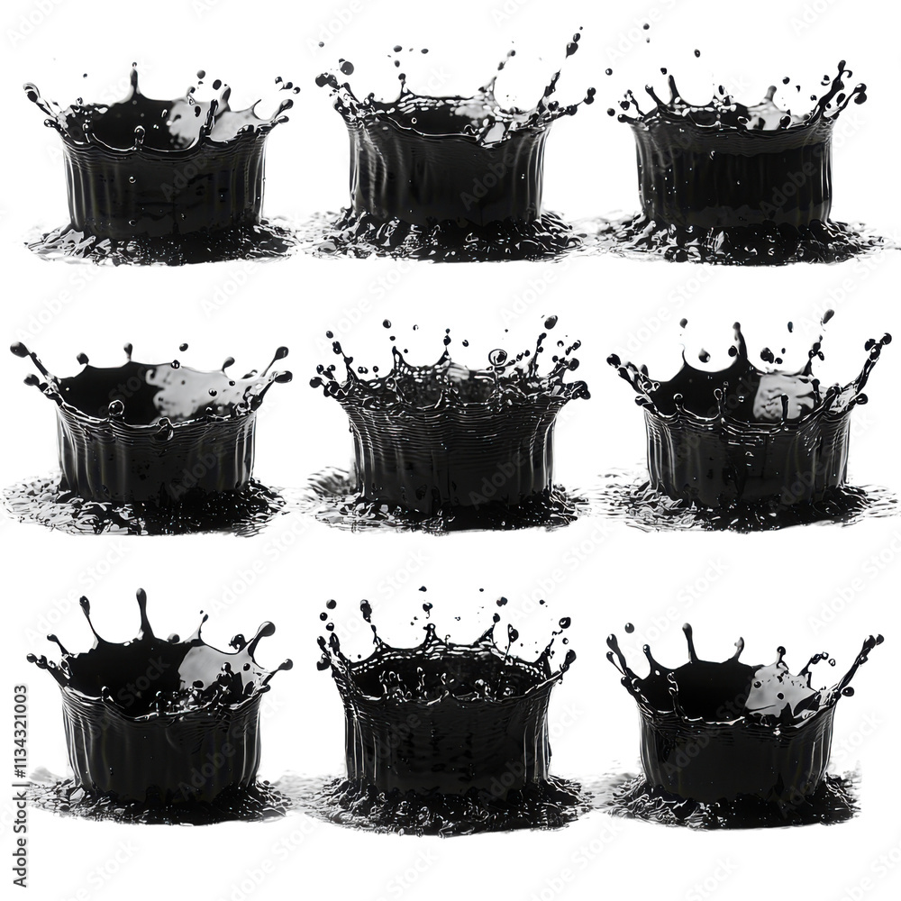 Poster dynamic black liquid splash action studio setting photographic art high contrast environment close-u