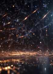 Fototapeta premium Light particles dancing in a dark abstract background with sparkles, radiant, luminous, glitters