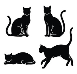 Set of black cat silhouettes with white background