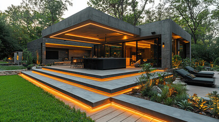Obraz premium Modern Concrete House with Warm Lighting 