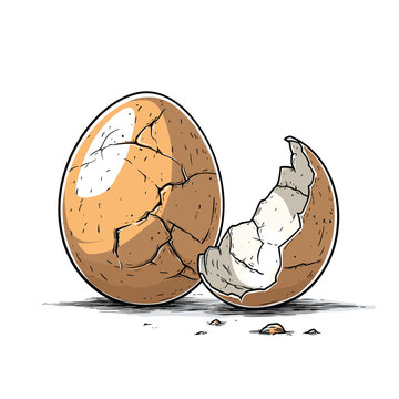 Illustration of whole and cracked eggs, showcasing shell details.