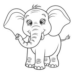 Cute kawaii elephant and baby cartoon character coloring page vector illustration
