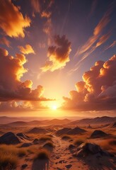 Vibrant colors of the sky with scattered clouds of yellow and orange hues, creating a lively atmosphere, atmosphere, yellow, scattered
