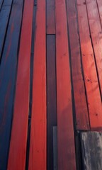 Navy and red color gradation on a wooden dock, marina, shore, pier