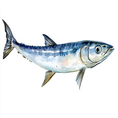 Watercolor illustration of mackerel fish, showcasing its vibrant colors and details