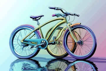 Fototapeta premium Two colorful bicycles with vibrant wheels, reflecting light against a soft pastel background.