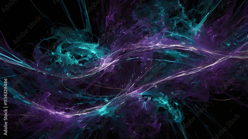 Poster Futuristic fractal design with glowing waves and vibrant colors in space