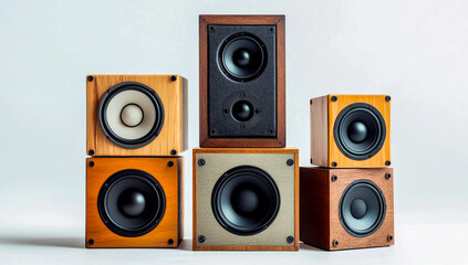 "Mid-Bass Speakers in the Shape of Stacked Boxes Isolated on a White Background"