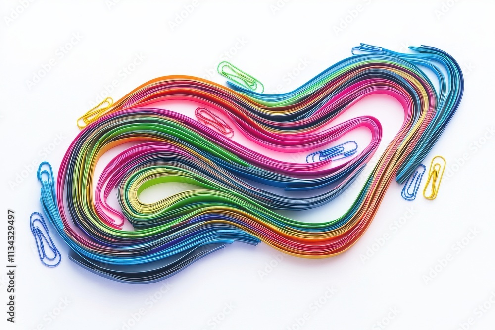 Aufkleber a vibrant arrangement of colorful paper clips in various hues, creating a flowing wave pattern again