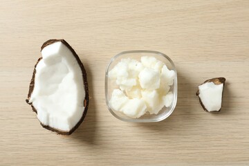 Bowl of coconut oil on table
