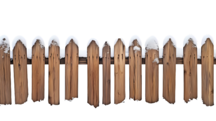 Wooden fence with snow isolate transparent background