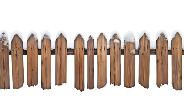 Wooden fence with snow isolate transparent background