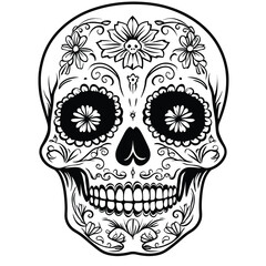 Day of the Dead skull adorned with detailed flowers.