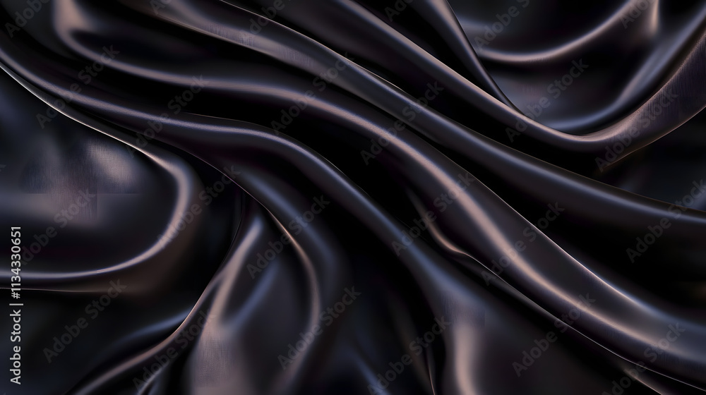 Poster this image showcases an elegant black satin fabric with luxurious waves creating a smooth texture pe