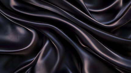 Fototapeta premium This image showcases an elegant black satin fabric with luxurious waves creating a smooth texture perfect for background use