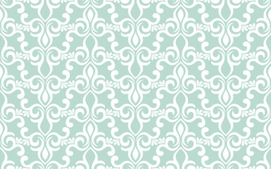 Abstract geometric floral seamless pattern. Green and white ornament. Modern stylish texture repeating. Vector background.