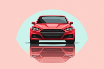 A sleek red car with a modern design, showcasing its bold silhouette against a soft pastel background.