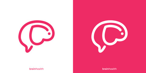 Simple Brain Love Logo. Brain, Mind Health Logo Design Template.