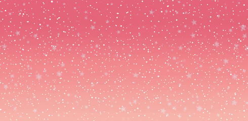Pink Christmas background with snowflakes and stars, red gradient. Background for New Year or other events.. The main color is pink. Snowy Christmas pattern with stars. Christmas background