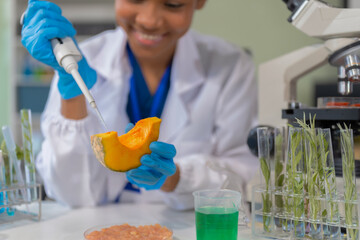 Microbiologist Working on Molecule Samples in Modern Food Science Laboratory, concentration of chemical residues. hazards, standard, find prohibited substances, contaminate.