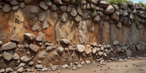 Grubby stone wall with heavy layer of dirt and filth , grim, faded