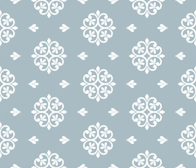 Abstract geometric floral seamless pattern. Blue and white ornament. Modern stylish texture repeating. Vector background.