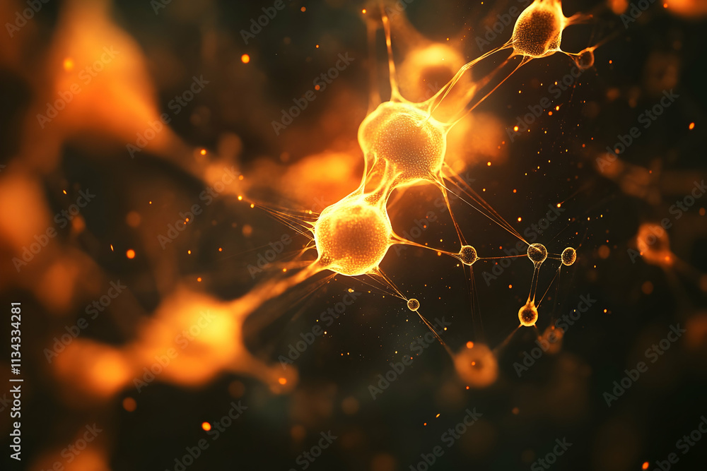 Aufkleber glowing neural network connections, abstract science background.