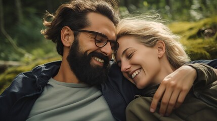 Fototapeta premium Couple Sharing a Moment of Joy in Nature