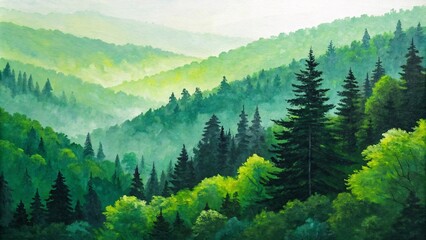 Obraz premium Lush Green Abstract Painting with Textured Layers and Contrast V1