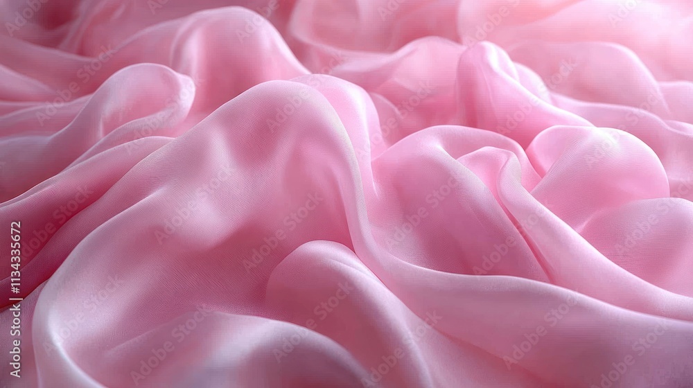 Poster a close-up view of soft, flowing pink fabric creating a serene and elegant texture.
