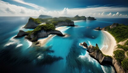 Fototapeta premium Bioluminescent plankton sparkles like stars in the water at night. 