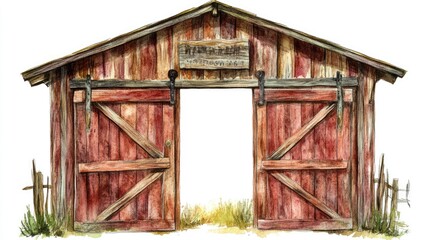 Western old saloon doors, watercolor clipart illustration with isolated background