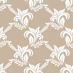 Abstract seamless luxury pattern. with Leaf. Beige and white. Flower ornament. Vector background.