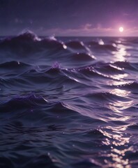 Bokeh lights with purple waves and ripples on a dark ocean background, ripples, aquatic