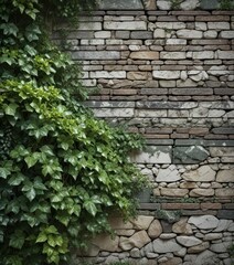 Dark green and white striped stone wall with ivy, white, atmospheric , eerie