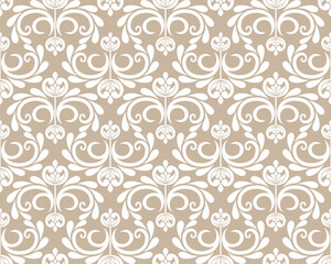Abstract floral seamless pattern. Biege and white ornament. Modern stylish texture repeating. Vector background.