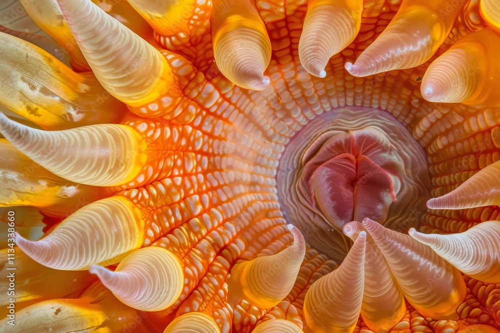 Poster a stunning view highlights the intricate patterns and vibrant colors of a seashell, showcasing its u