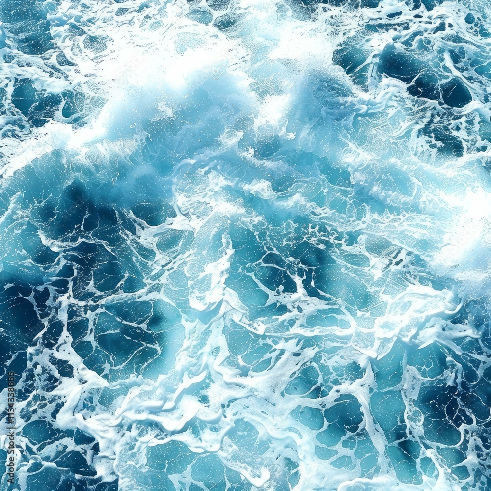Poster ocean waves crashing and foaming on the surface of the deep blue sea creating a beautiful natural pa