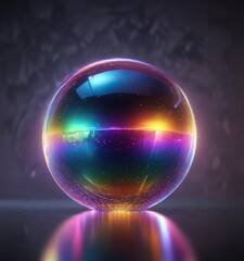 Shiny holographic sphere reflecting light with rainbow colors , luminous, prismatic